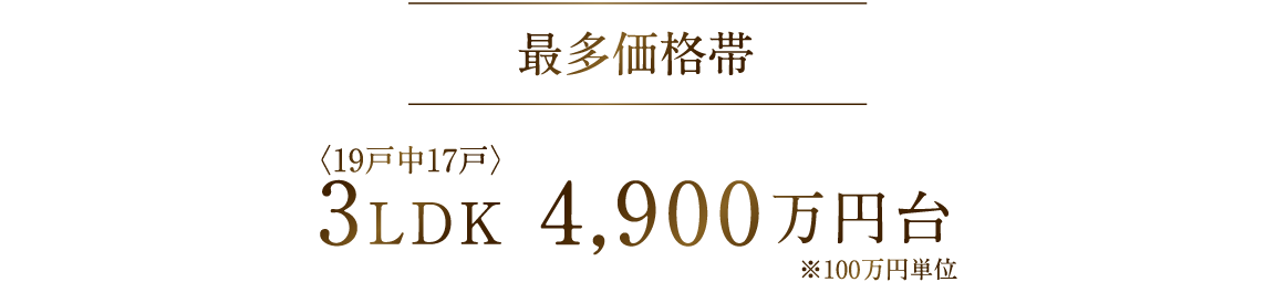 最多価格帯 3LDK 4900万円台　19戸中17戸