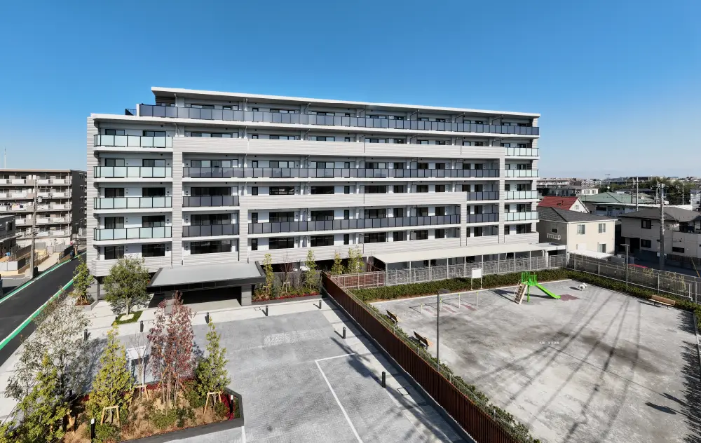 サンクレイドル津田沼Ⅲ 明るい色合いのタイル外観 変化に富んだ表情